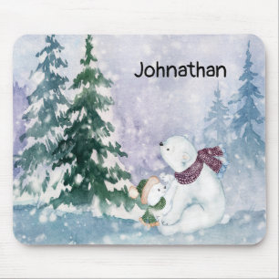 Polar Bear Mor och Baby med snöscen Musmatta