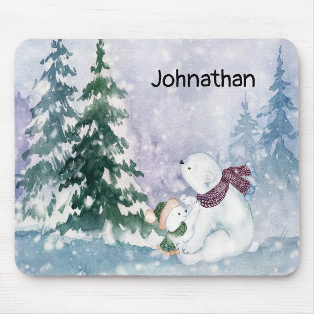 Polar Bear Mor och Baby med snöscen Musmatta (Framsidan)