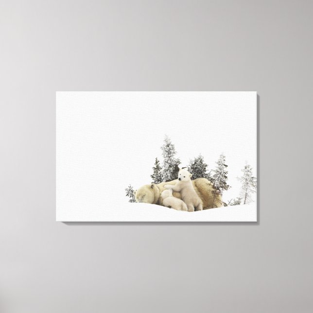 Polar Bear Mor och hennes Unge i Wapusk Park Canvastryck (Framsida)