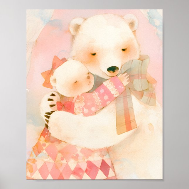 Polar Bear Mother and Cub Cuddle Nursery Poster (Framsidan)