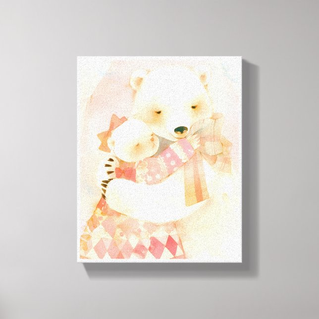 Polar Bear Mother and Cub Cuddle Nursery Poster Canvastryck (Framsida)