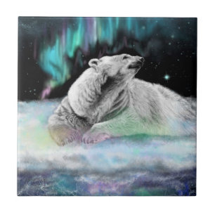 Polar Bear Night Ceramic Tile - Målning Kakelplatta