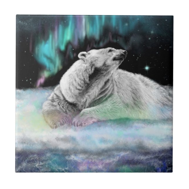 Polar Bear Night Ceramic Tile - Målning Kakelplatta (Framsidan)