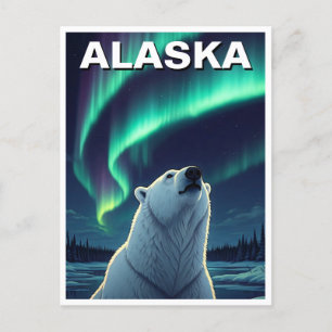 Polar Bear norra ljus Alaska vykort