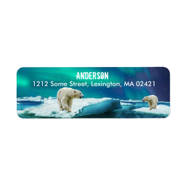 Polar Bear Northern Ljus Adressetiketter Returadress Etikett (Framsidan)