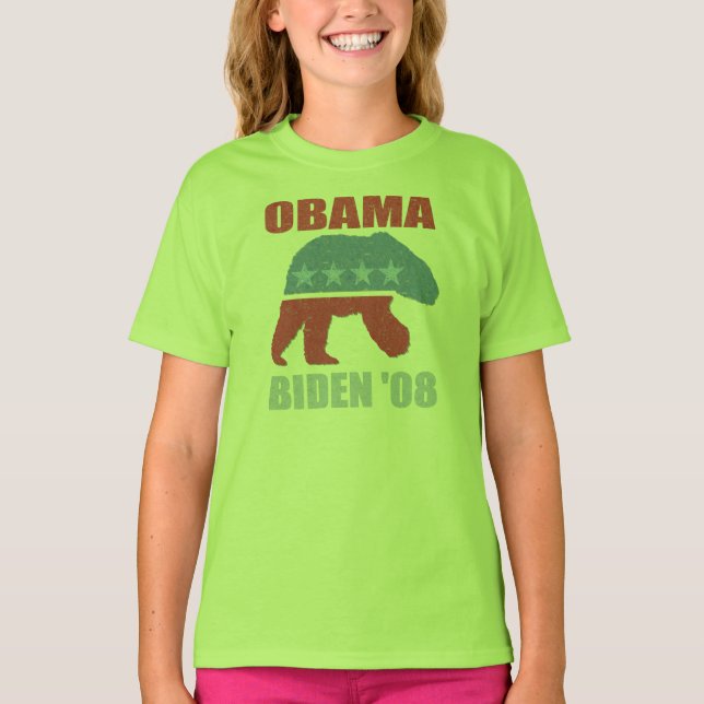 Polar Bear Obama Biden '08 Kids Ringer Shirt T-shirt (Framsida)