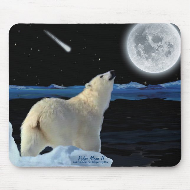 Polar Bear och Arktis Måne Wildlife Art Mousepad Musmatta (Framsidan)
