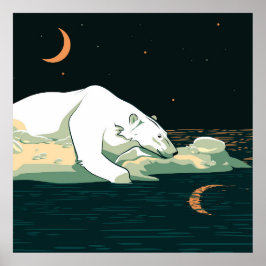 Polar Bear och Måne Poster