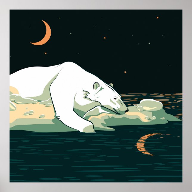 Polar Bear och Måne Poster (Framsidan)
