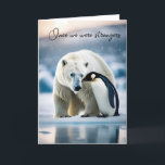 Polar Bear och Penguin Friends Birthday Kort<br><div class="desc">Polar björn och penguin på arktisk is för väns födelsedag.</div>