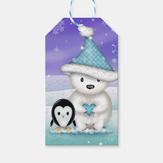 Polar Bear och Penguin Juletiketter Presentetikett (Framsidan)