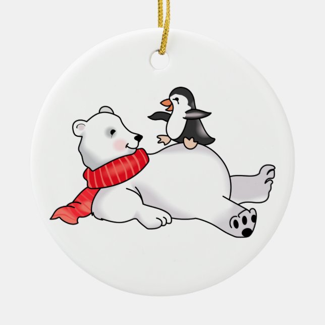 Polar Bear och Penguin Julgransprydnad Keramik (Framsidan)