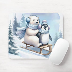 Polar Bear och Penguin på en skiva Musmatta