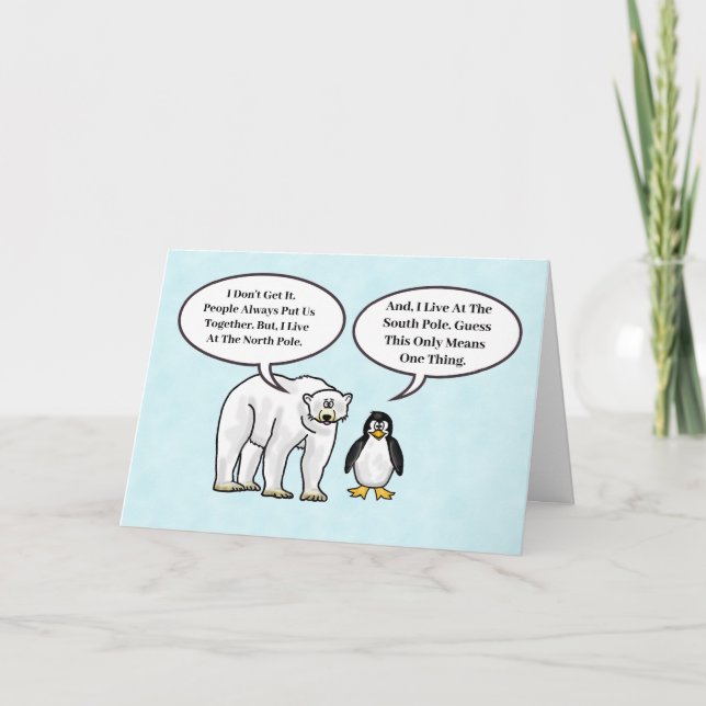 Polar Bear och Penguin Romantic Card Kort (Framsida)