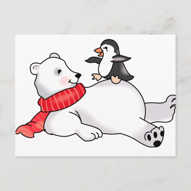 Polar Bear och Penguin Vykort (Framsida)