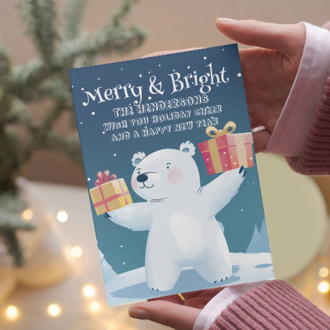 Polar Bear och Presenter Merry och Bright Julkort (Skapare uppladdad)