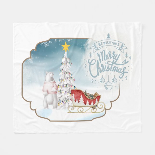 Polar Bear och Sleigh Fleece Blanket (Framsidan (Horisontell))