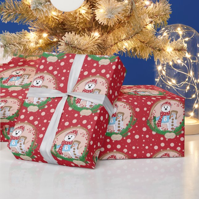 Polar Bear och Snögubbe Polka dots Mönster  Presentpapper (Helgdagar)