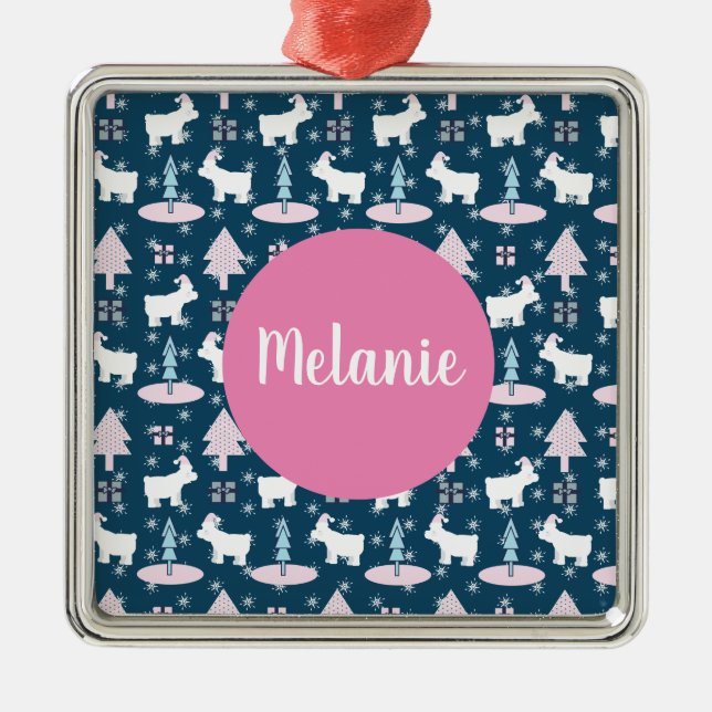 Polar Bear och Träd Monogram Julklapp Julgransprydnad Metall (Framsidan)