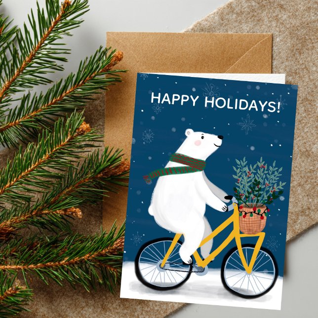 Polar Bear on Bike Charming Cute Jul Anpassningsba Helgkort (Polar Bear on Bike Charming Cute Christmas Custom Holiday Card - add your own text
)