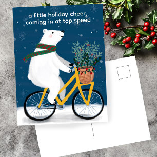 Polar Bear on Bike Funny Cute Jul Anpassningsbar Helg Vykort