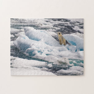Polar Bear on Blue Iceberg in Arktis Svalbard Pussel