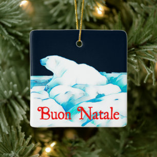 Polar Bear on Ice - Buon Natale Julgransprydnad Keramik