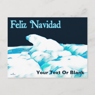 Polar Bear on Ice - Feliz Navidad Helg Vykort