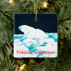 Polar Bear on Ice - Fröhliche Weihnachten Julgransprydnad Keramik