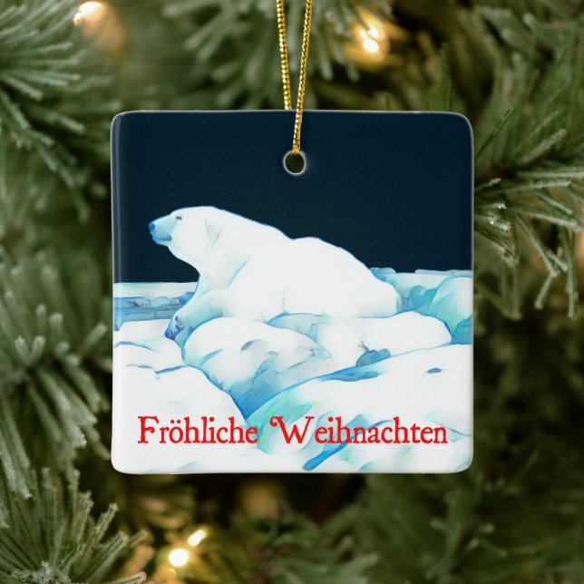 Polar Bear on Ice - Fröhliche Weihnachten Julgransprydnad Keramik (Träd)