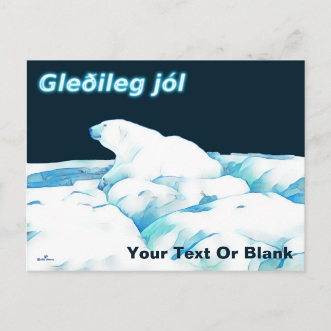 Polar Bear on Ice - Gleðileg Jól Helg Vykort (Framsida)