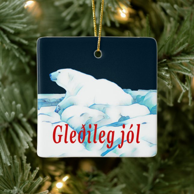 Polar Bear on Ice - Gleðileg Jól Julgransprydnad Keramik (Träd)