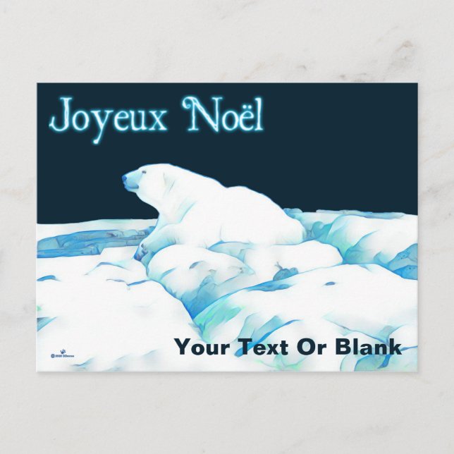Polar Bear on Ice - Joyeux Noё l Helg Vykort (Framsida)