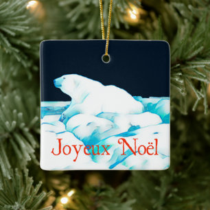 Polar Bear on Ice - Joyeux Noё l Julgransprydnad Keramik