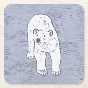 Polar Bear on Ice Painting - Original Wildlife Art Underlägg Papper Kvadrat