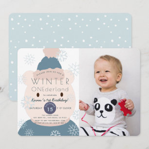 Polar Bear Onederland Boy 1st Photo Birthday Inbjudningar