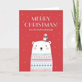 Polar Bear Önskemål Greeting Card in Red Helgkort