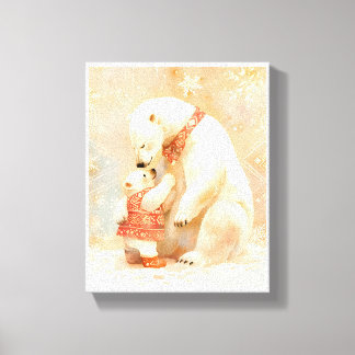 Polar Bear Parent and Cub Winter Embrace Nursery Canvastryck
