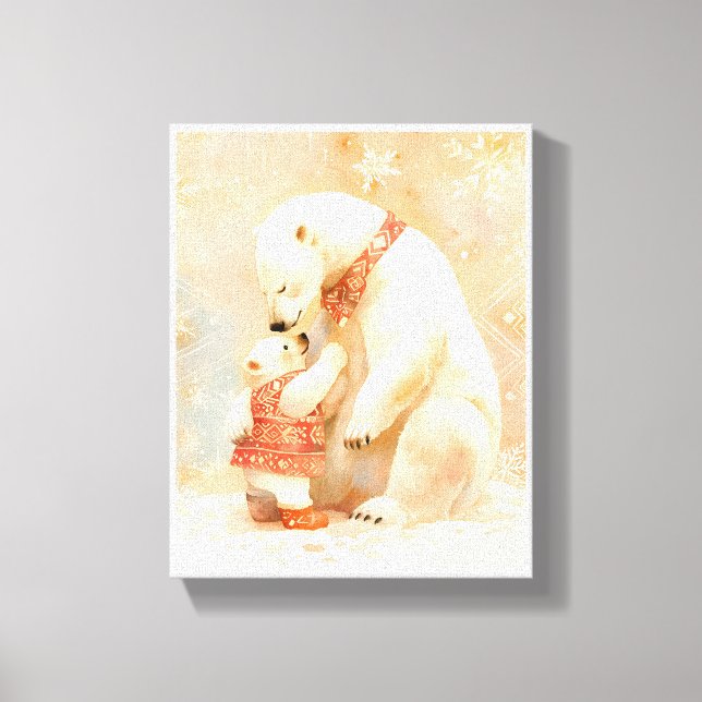 Polar Bear Parent and Cub Winter Embrace Nursery Canvastryck (Framsida)