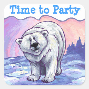 Polar Bear Party Center Fyrkantigt Klistermärke