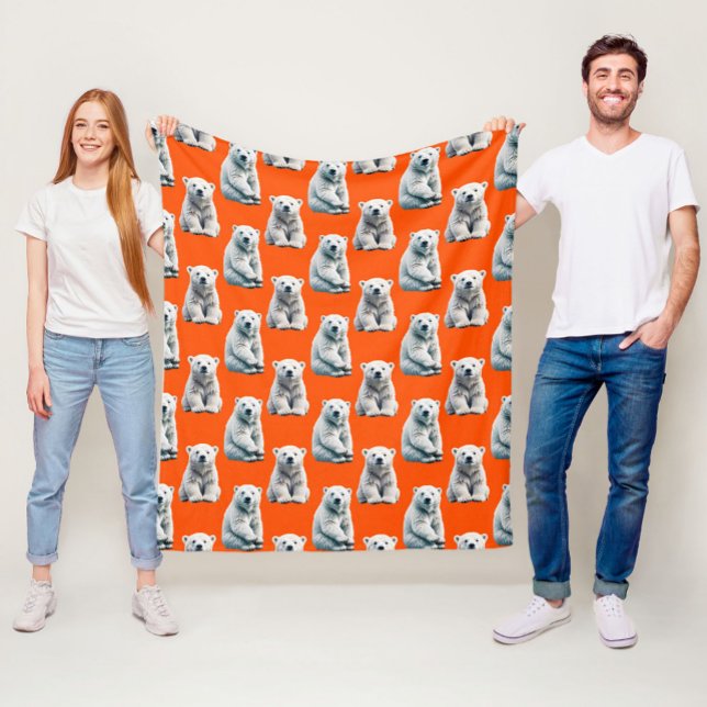 Polar Bear Pattern Design On Orange  Fleecefilt (Skapare uppladdad)