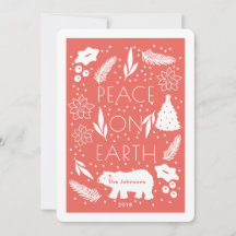 Polar Bear Peace on Earth Red jul Card