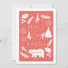 Polar Bear Peace on Earth Red jul Card Julkort