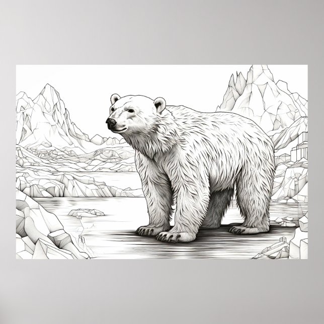 Polar Bear Peacnice Nature Prairie Sketch Teckning Poster (Framsidan)