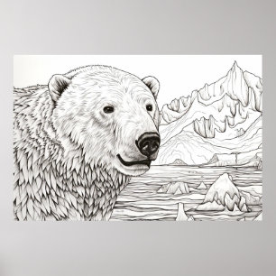 Polar Bear Peacnice Nature Prairie Sketch Teckning Poster