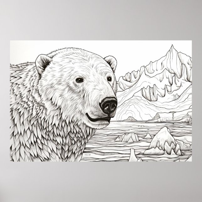 Polar Bear Peacnice Nature Prairie Sketch Teckning Poster (Framsidan)