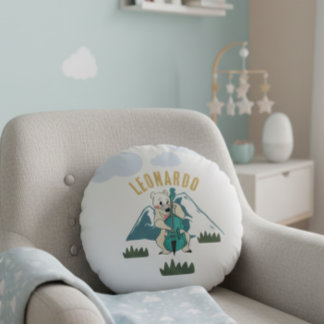 Polar Bear Playing Cello Round Pillow Rund Kudde