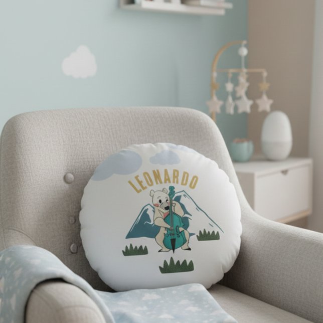 Polar Bear Playing Cello Round Pillow Rund Kudde (Skapare uppladdad)