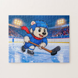 Polar Bear Playing Ice Hockey on a Frozen Rink Pussel