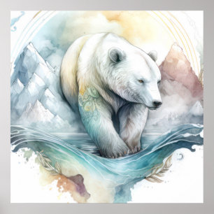 Polar Bear Porträtt Animal Painting Wildlife Snö Poster